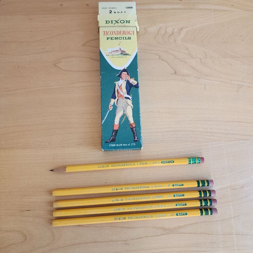 Vintage Dixon Ticonderoga 1388 #2 Soft Pencils Ethan Allen Box 4 NOS +1 Bonus - Picture 2 of 6